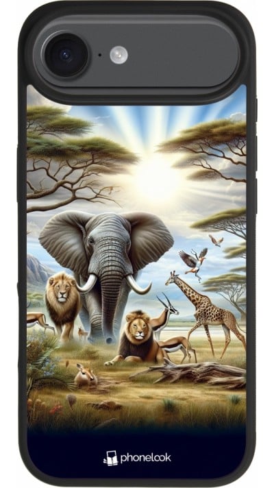 Coque iPhone 17 Air - Silicone rigide noir Vie sauvage africaine