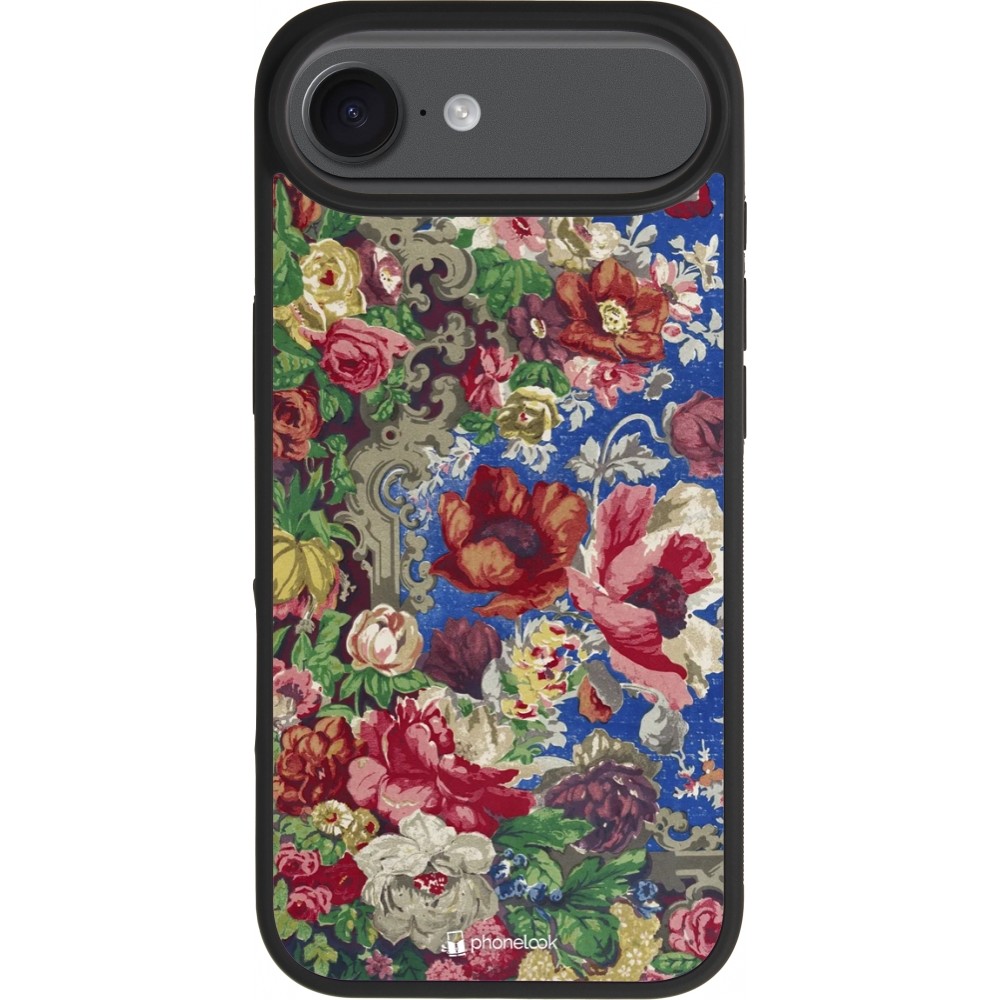 iPhone 17 Air Case Hülle - Silikon schwarz Vintage Art Flowers