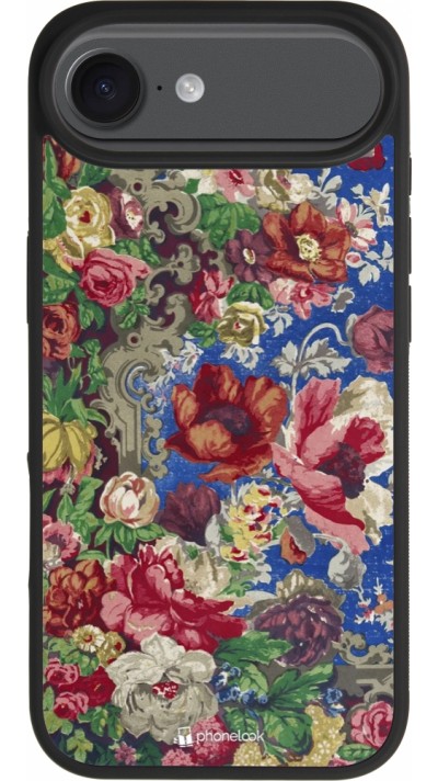 iPhone 17 Air Case Hülle - Silikon schwarz Vintage Art Flowers