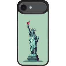 Coque iPhone 17 Air - Silicone rigide noir Wine Statue de la liberté avec un verre de vin