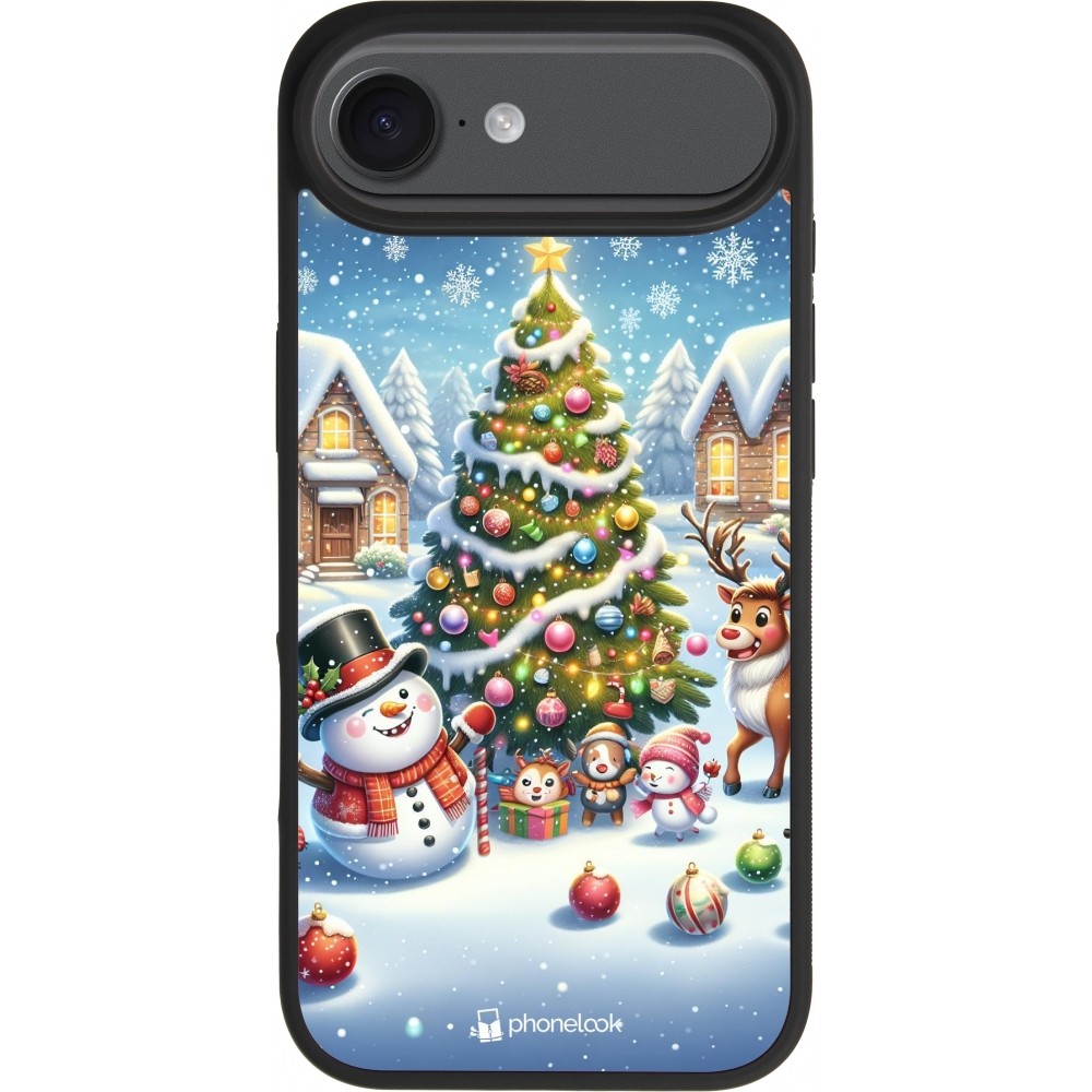 iPhone 17 Air Case Hülle - Silikon schwarz Weihnachten 2023 Schneemann und Tannenbaum