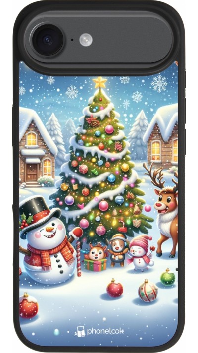 iPhone 17 Air Case Hülle - Silikon schwarz Weihnachten 2023 Schneemann und Tannenbaum