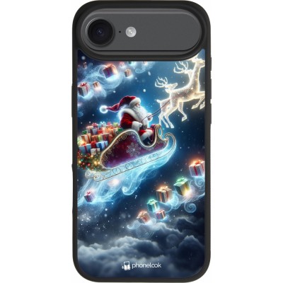 Coque iPhone Air - Silicone rigide noir Noël 2023 Père Noël enchanté