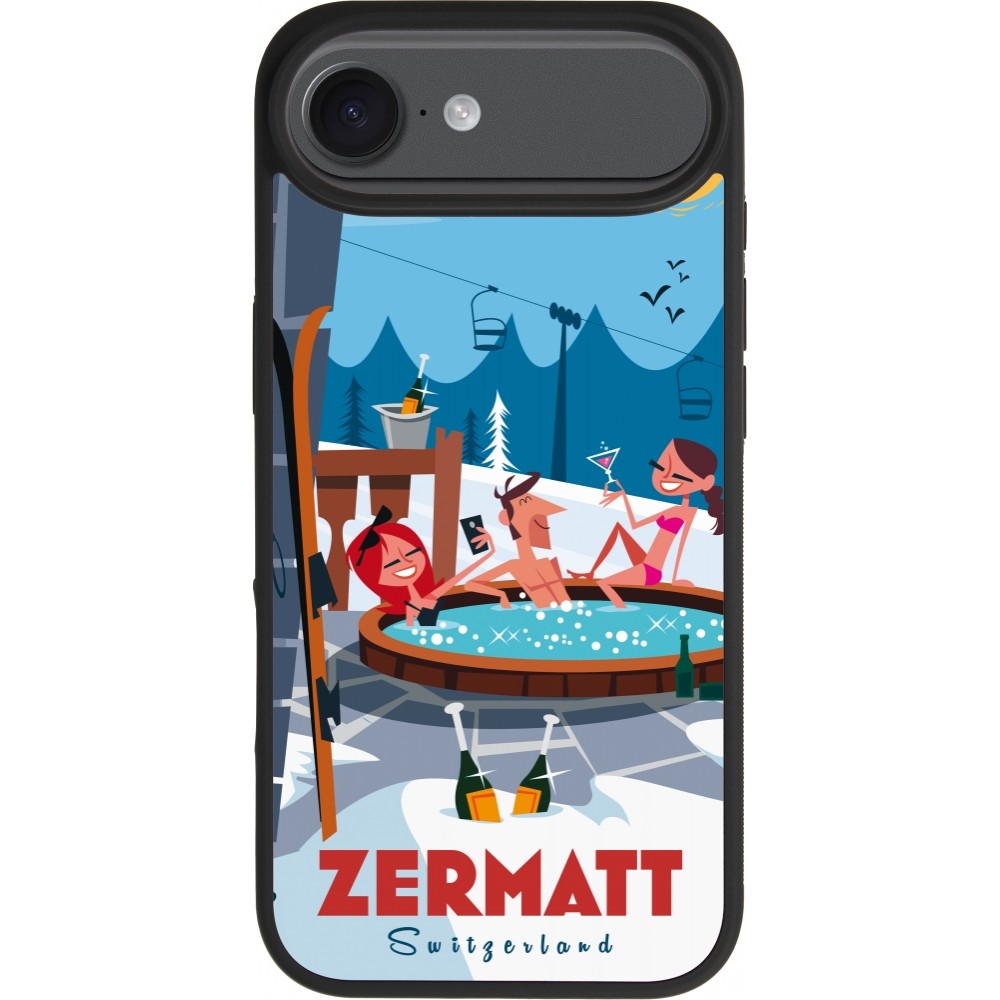 Coque iPhone 17 Air - Silicone rigide noir Zermatt Mountain Jacuzzi