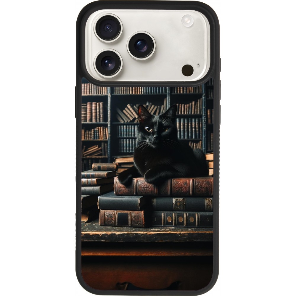 iPhone 17 Pro Max Case Hülle - Silikon schwarz Katze Bücher dunkel