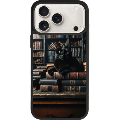 Coque iPhone 17 Pro Max - Silicone rigide noir Chat livres sombres