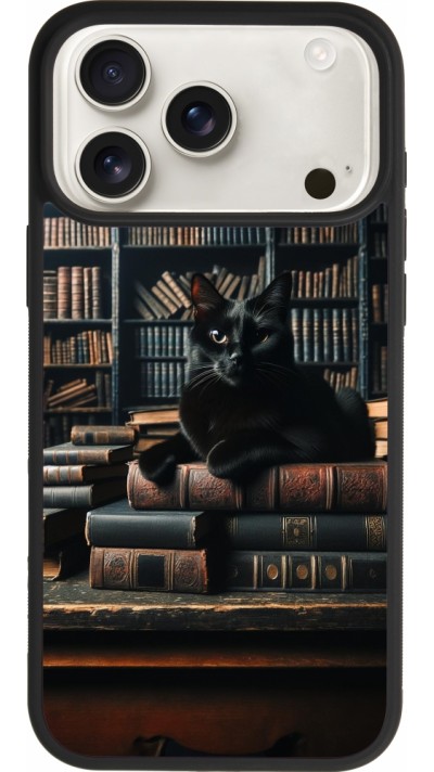 iPhone 17 Pro Max Case Hülle - Silikon schwarz Katze Bücher dunkel