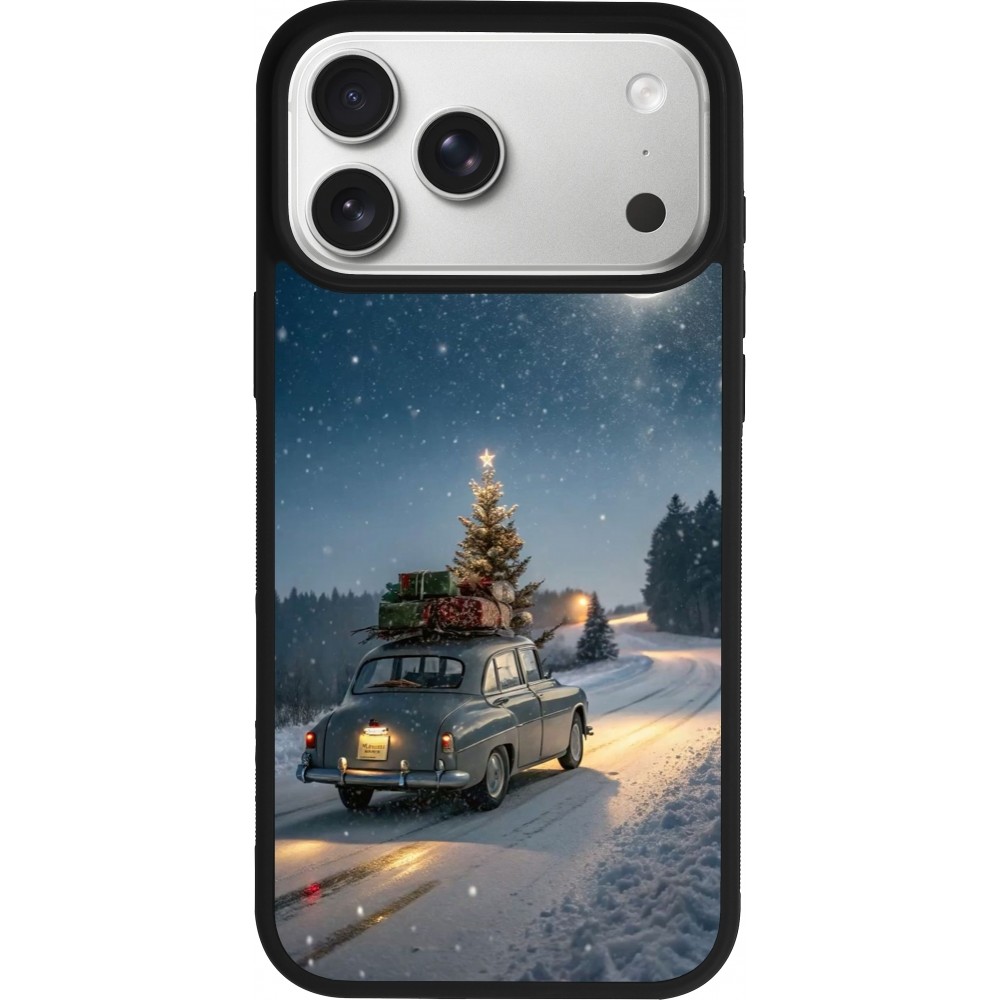 Coque iPhone 17 Pro Max - Silicone rigide noir Christmas 25 Car with Tree Xmas