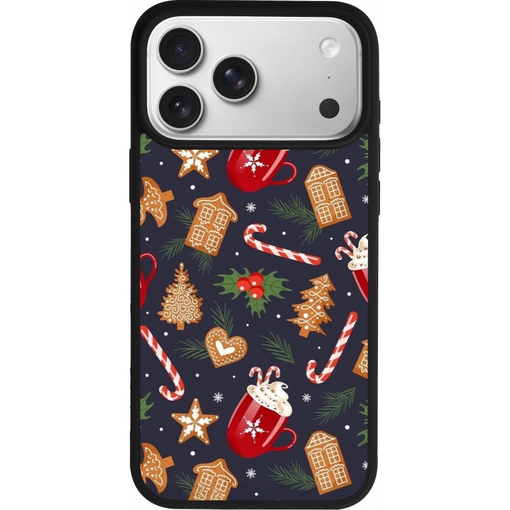 Coque iPhone 17 Pro Max - Silicone rigide noir Christmas 25 Pattern Gingerbread House
