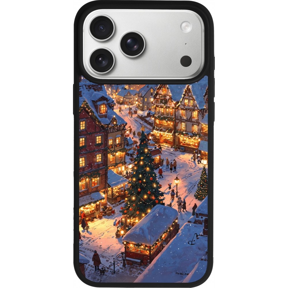Coque iPhone 17 Pro Max - Silicone rigide noir Christmas 25 Xmas Village