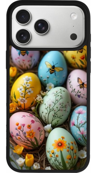 iPhone 17 Pro Max Case Hülle - Silikon schwarz Easter 2026 Eggs with bees
