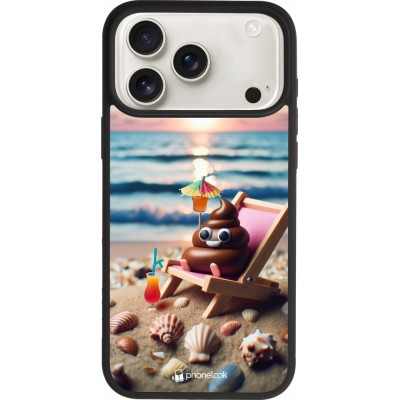 iPhone 17 Pro Max Case Hülle - Silikon schwarz Kackhaufen Emoji auf Liegestuhl