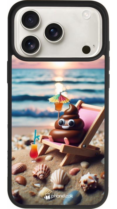 iPhone 17 Pro Max Case Hülle - Silikon schwarz Kackhaufen Emoji auf Liegestuhl
