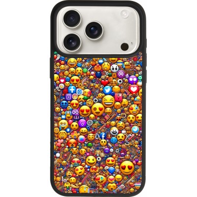 Coque iPhone 17 Pro Max - Silicone rigide noir Emoji mixed