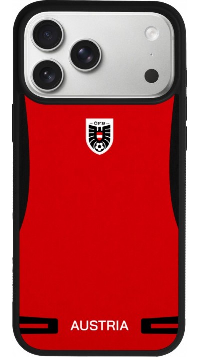 Coque iPhone 17 Pro Max - Silicone rigide noir Maillot de football Autriche 2026 personnalisable