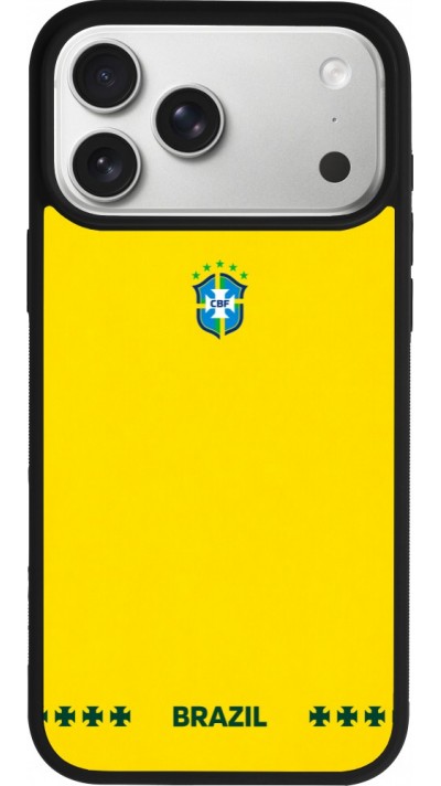 Coque iPhone 17 Pro Max - Silicone rigide noir Maillot de football Bresil 2026 personnalisable