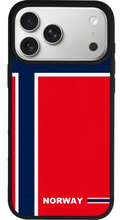 Coque iPhone 17 Pro Max - Silicone rigide noir Maillot de football Norvège 2026 personnalisable