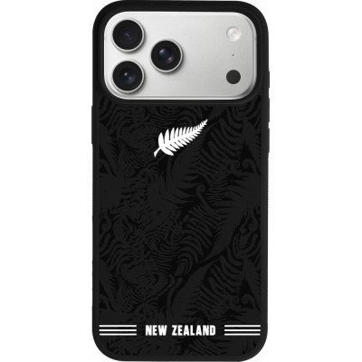 Coque iPhone 17 Pro Max - Silicone rigide noir Maillot de football Nouvelle-Zélande 2026 personnalisable