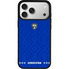 Coque iPhone 17 Pro Max - Silicone rigide noir Maillot de football Ouzbékistan 2026 personnalisable