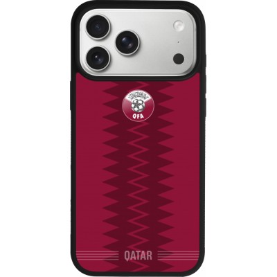 Coque iPhone 17 Pro Max - Silicone rigide noir Maillot de football Qatar 2026 personnalisable