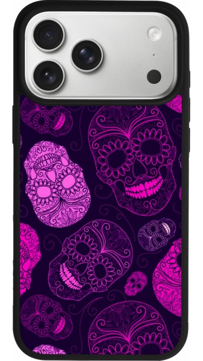 iPhone 17 Pro Max Case Hülle - Silikon schwarz Halloween 2023 pink skulls