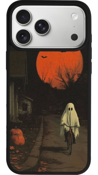 iPhone 17 Pro Max Case Hülle - Silikon schwarz Halloween 2025 Ghost on a bicycle