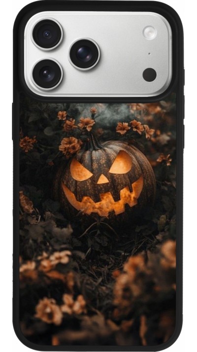 iPhone 17 Pro Max Case Hülle - Silikon schwarz Halloween 2025 Pumpkin with flowers