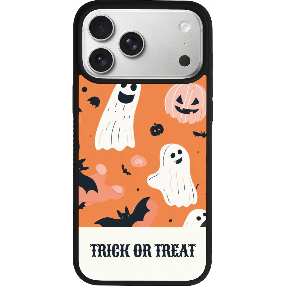 Coque iPhone 17 Pro Max - Silicone rigide noir Halloween 2025 Trick treat