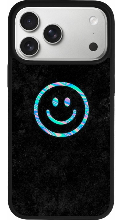 Coque iPhone 17 Pro Max - Silicone rigide noir Happy smiely irisé