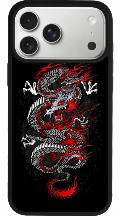 iPhone 17 Pro Max Case Hülle - Silikon schwarz Japanese style Dragon Tattoo Red Black