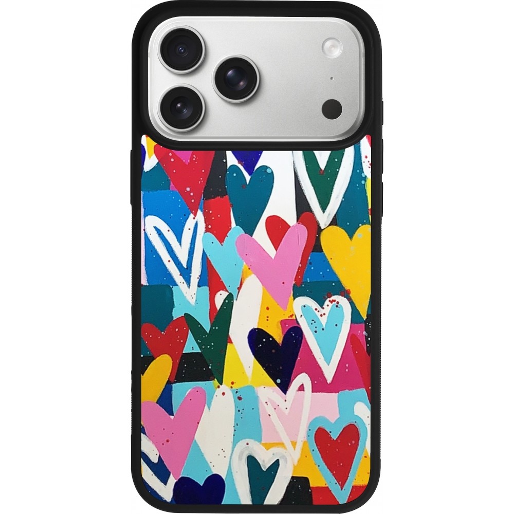 iPhone 17 Pro Max Case Hülle - Silikon schwarz Joyful Hearts
