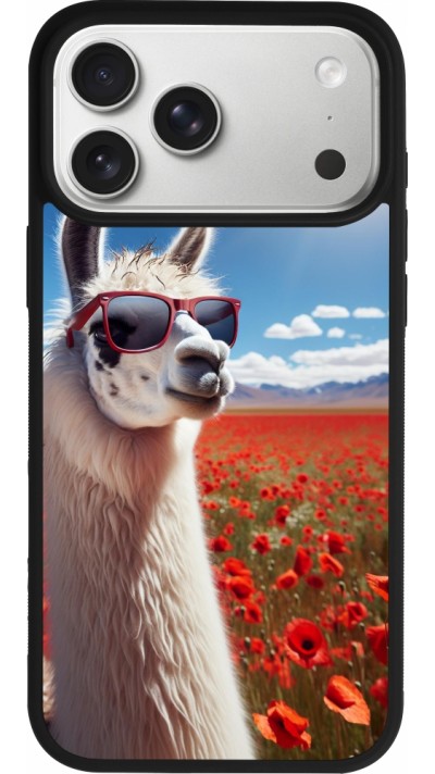 iPhone 17 Pro Max Case Hülle - Silikon schwarz Lama Chic in Mohnblume