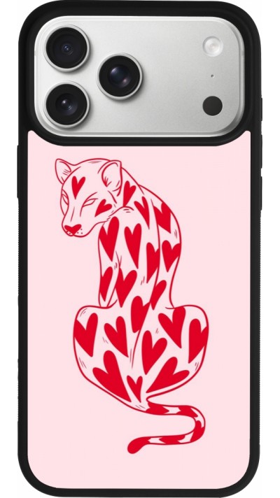 iPhone 17 Pro Max Case Hülle - Silikon schwarz Leopard with hearts 2026