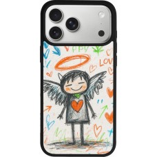 Coque iPhone 17 Pro Max - Silicone rigide noir Little Angel Sketch Love