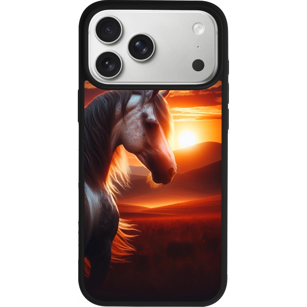 Coque iPhone 17 Pro Max - Silicone rigide noir Majestic Sunset Horse