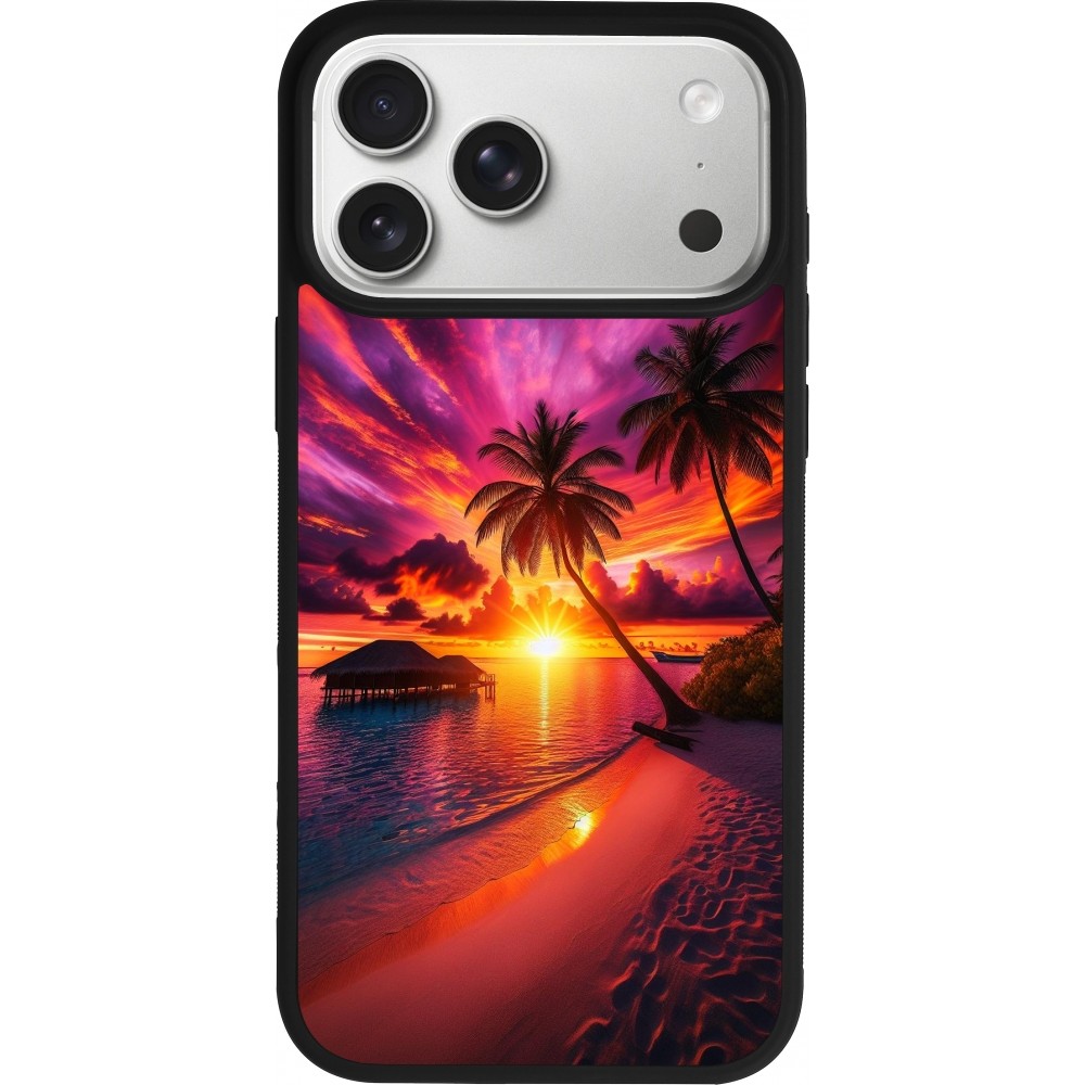 Coque iPhone 17 Pro Max - Silicone rigide noir Maldives Dusk Bliss