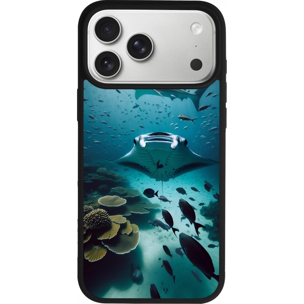 Coque iPhone 17 Pro Max - Silicone rigide noir Manta Lagon Nettoyage