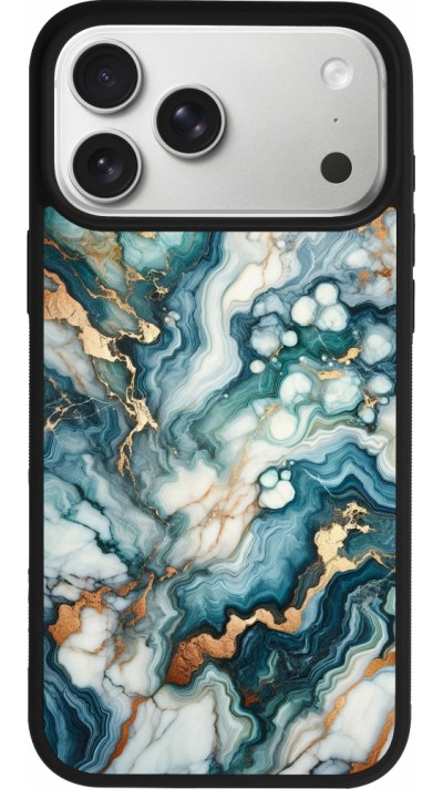 Coque iPhone 17 Pro Max - Silicone rigide noir Marbre Vert Bleu Doré