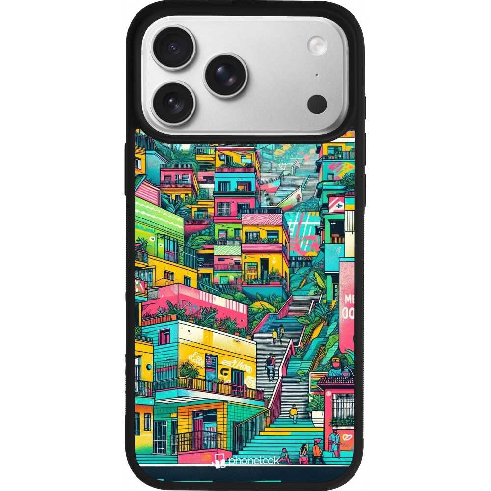 iPhone 17 Pro Max Case Hülle - Silikon schwarz Medellin Comuna 13 Kunst