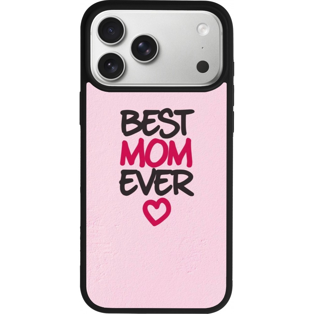 Coque iPhone 17 Pro Max - Silicone rigide noir Mom 2023 best Mom ever pink