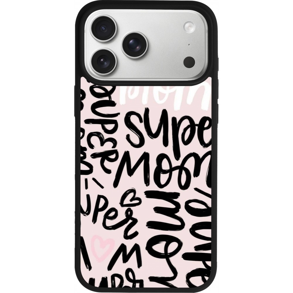 Coque iPhone 17 Pro Max - Silicone rigide noir Mom 2024 Super mom