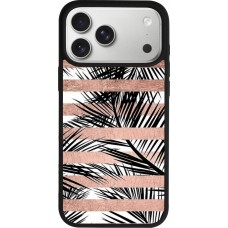 Coque iPhone 17 Pro Max - Silicone rigide noir Palm trees gold stripes