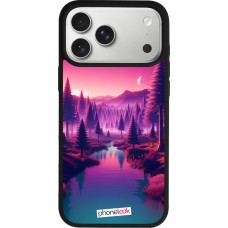 Coque iPhone 17 Pro Max - Silicone rigide noir Paysage Violet-Rose