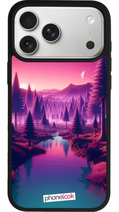 iPhone 17 Pro Max Case Hülle - Silikon schwarz Lila-rosa Landschaft
