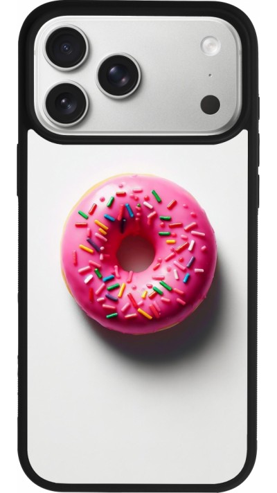 iPhone 17 Pro Max Case Hülle - Silikon schwarz Weisser Hintergrund, pinker Donut