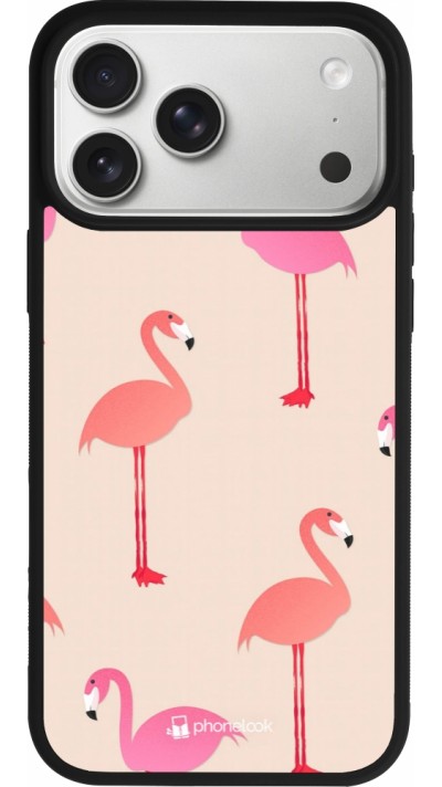iPhone 17 Pro Max Case Hülle - Silikon schwarz Pink Flamingos Pattern