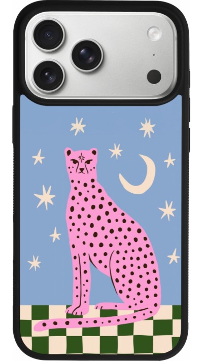 iPhone 17 Pro Max Case Hülle - Silikon schwarz Pink leopard with stars 2026