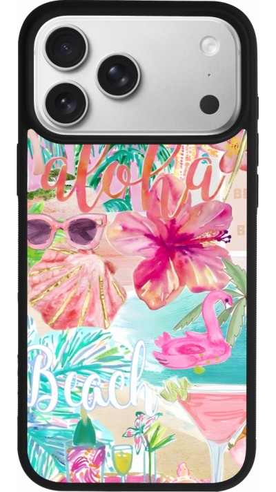 iPhone 17 Pro Max Case Hülle - Silikon schwarz Preppy Collage Aloha