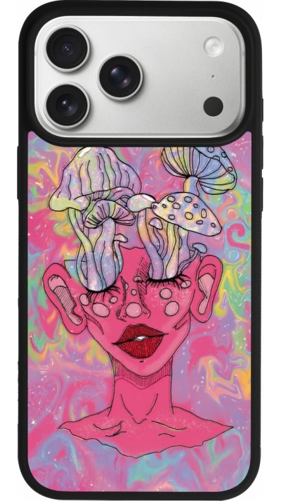 iPhone 17 Pro Max Case Hülle - Silikon schwarz Psychedelic pink mushroom