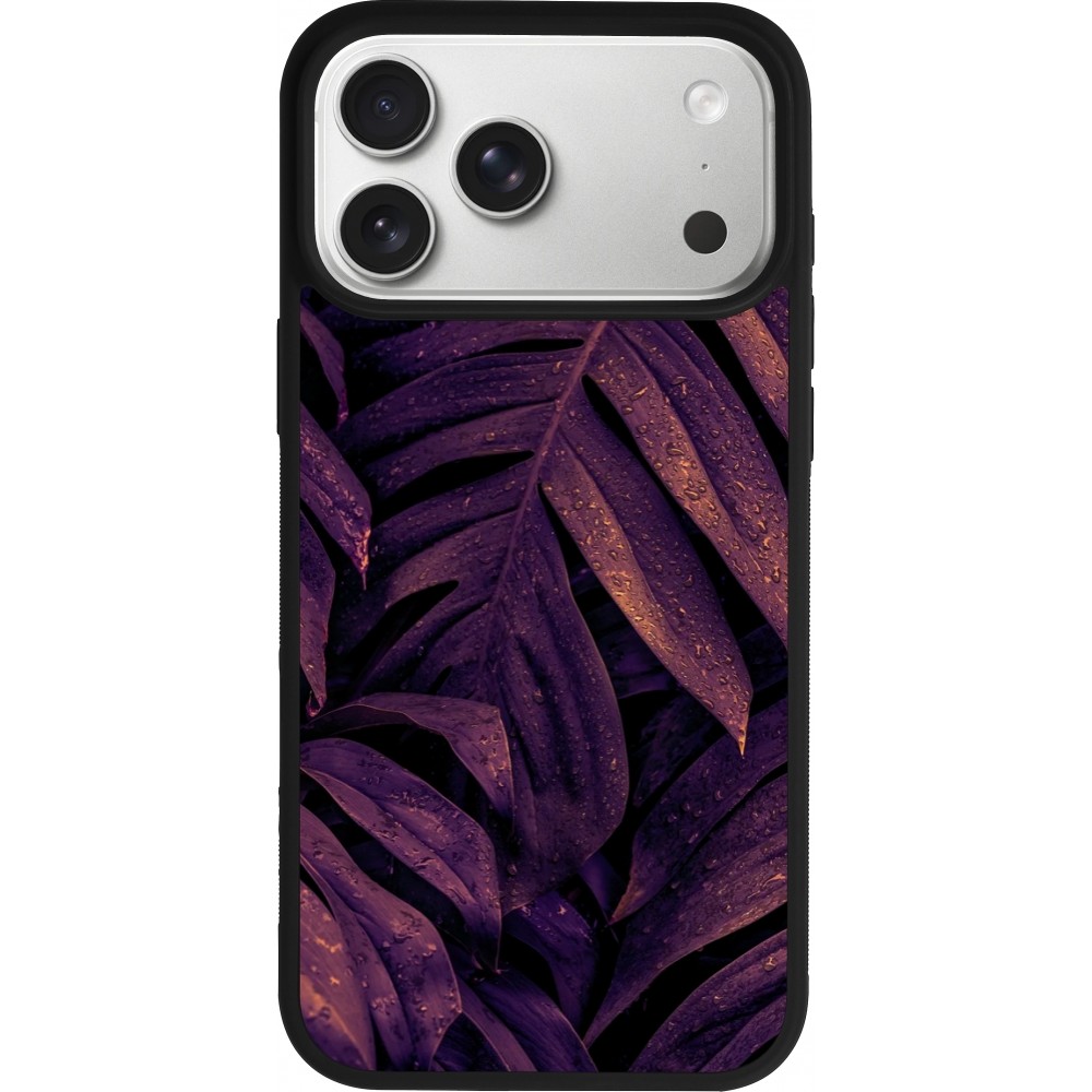 iPhone 17 Pro Max Case Hülle - Silikon schwarz Purple Light Leaves